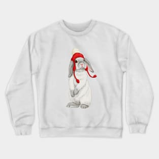 Winter bunny with red booble hat Crewneck Sweatshirt